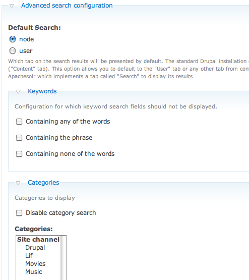 Search Config Settings